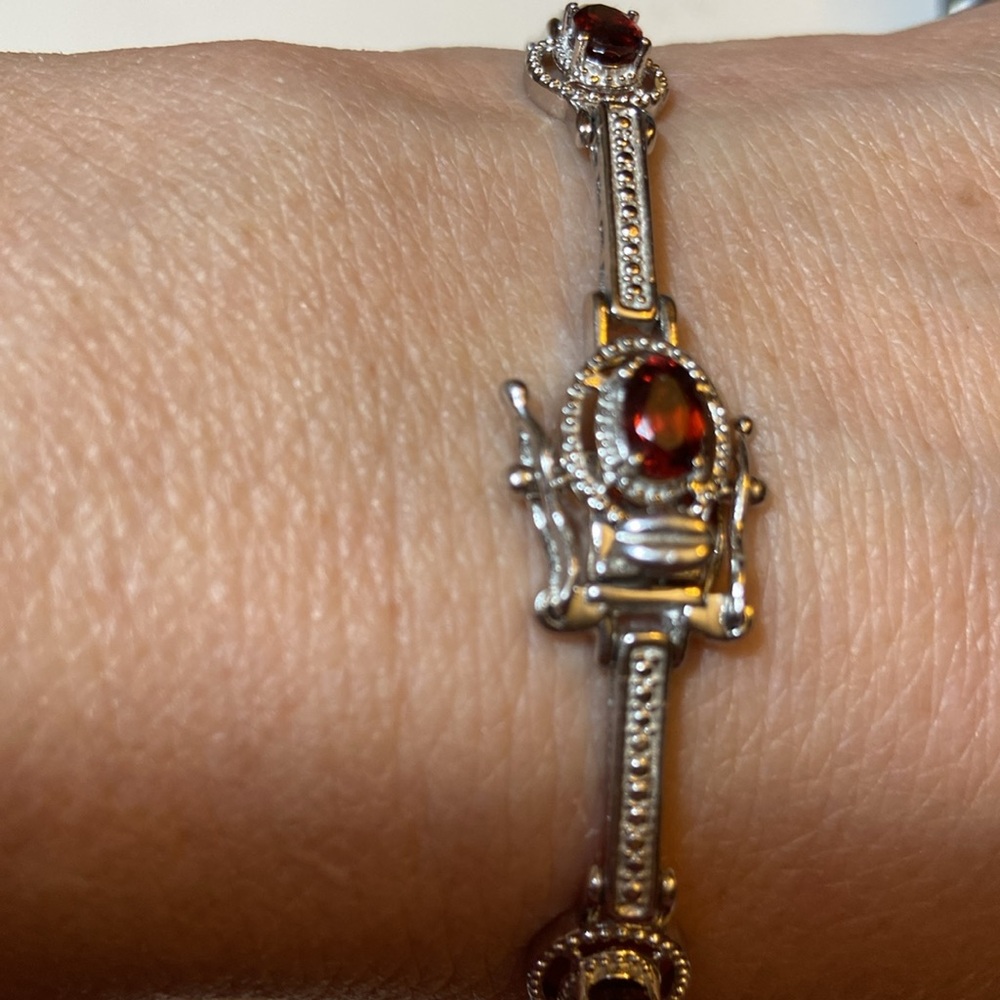 STS Karis Silver Tone Garnet Gemstone Bar Linked Tennis Bracelet 7.5 in.